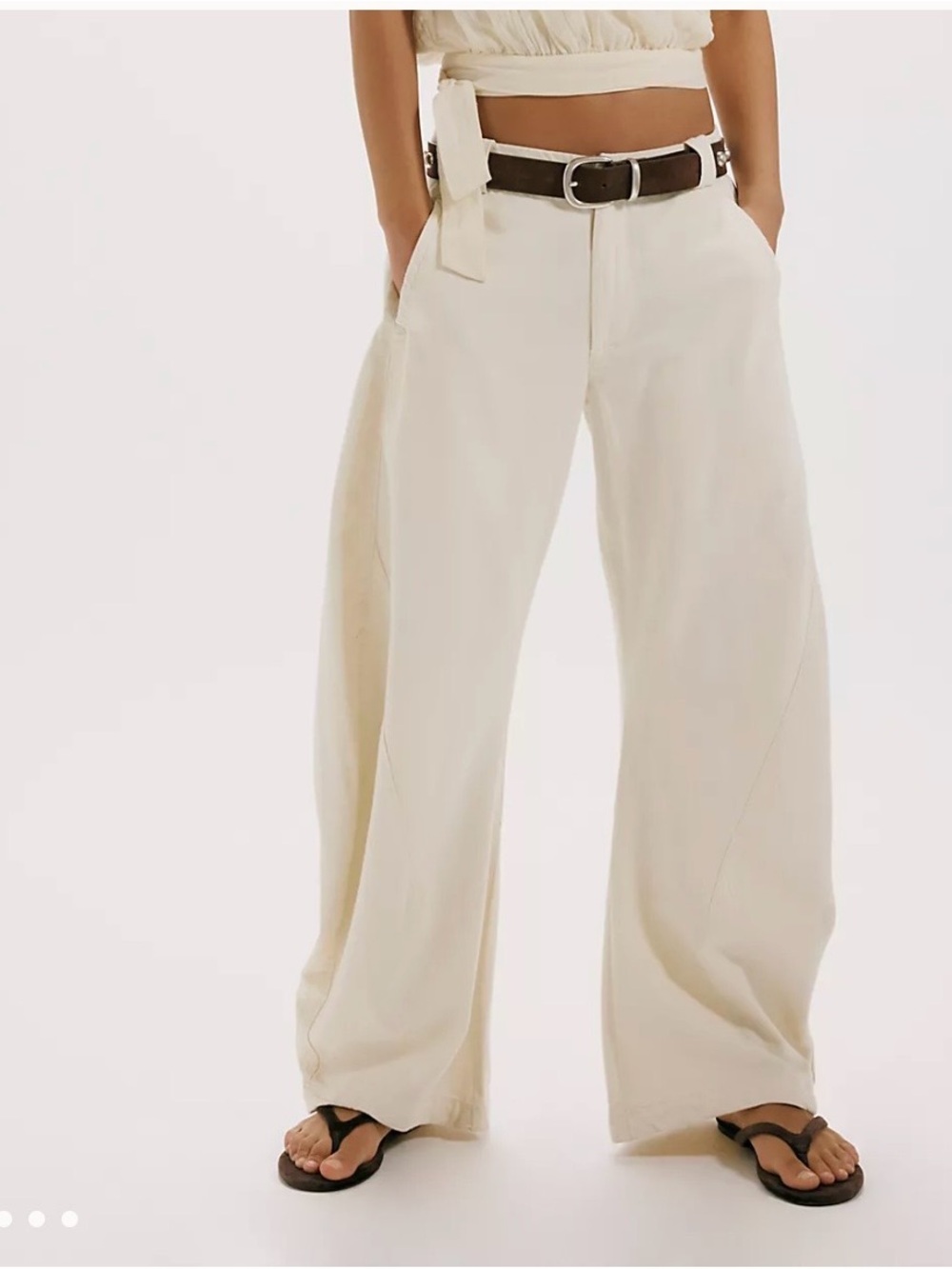 Free People Cream Wide-Leg Trousers with Belt